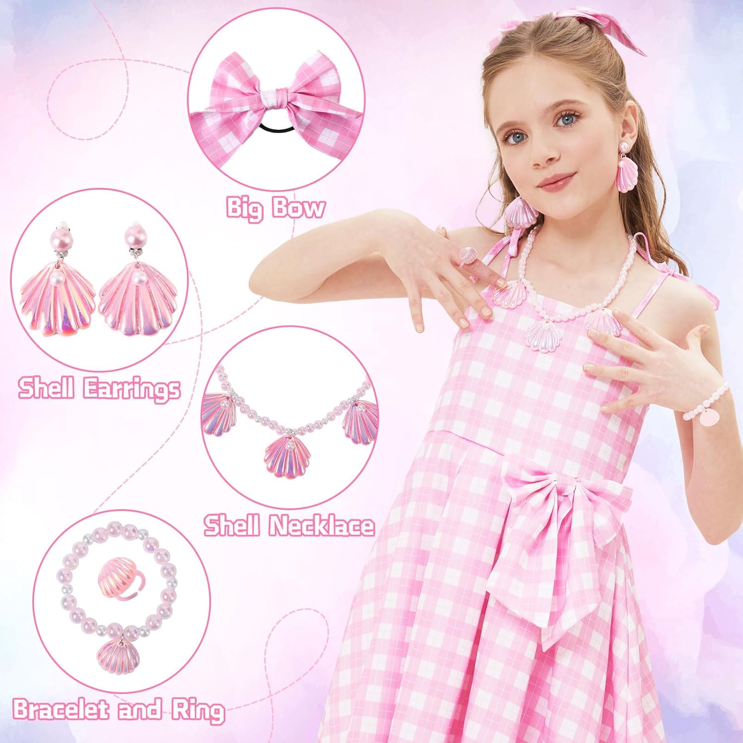 Girls Pink Plaid Costume Dress with Accessories