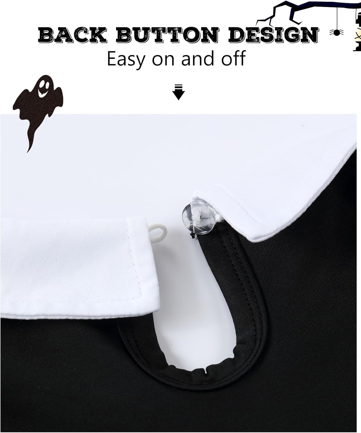 Black Peter Pan Collar Halloween Costume for Girls with Necklace Accessories