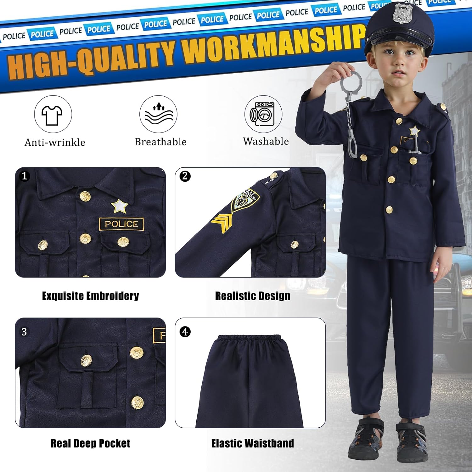 JCJ Police Costume for Kids Halloween Set