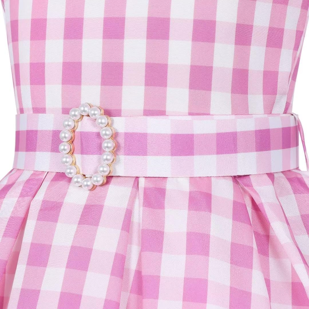 SJ-TONDA Girls 2023 Pink Plaid Movie Costume Dress