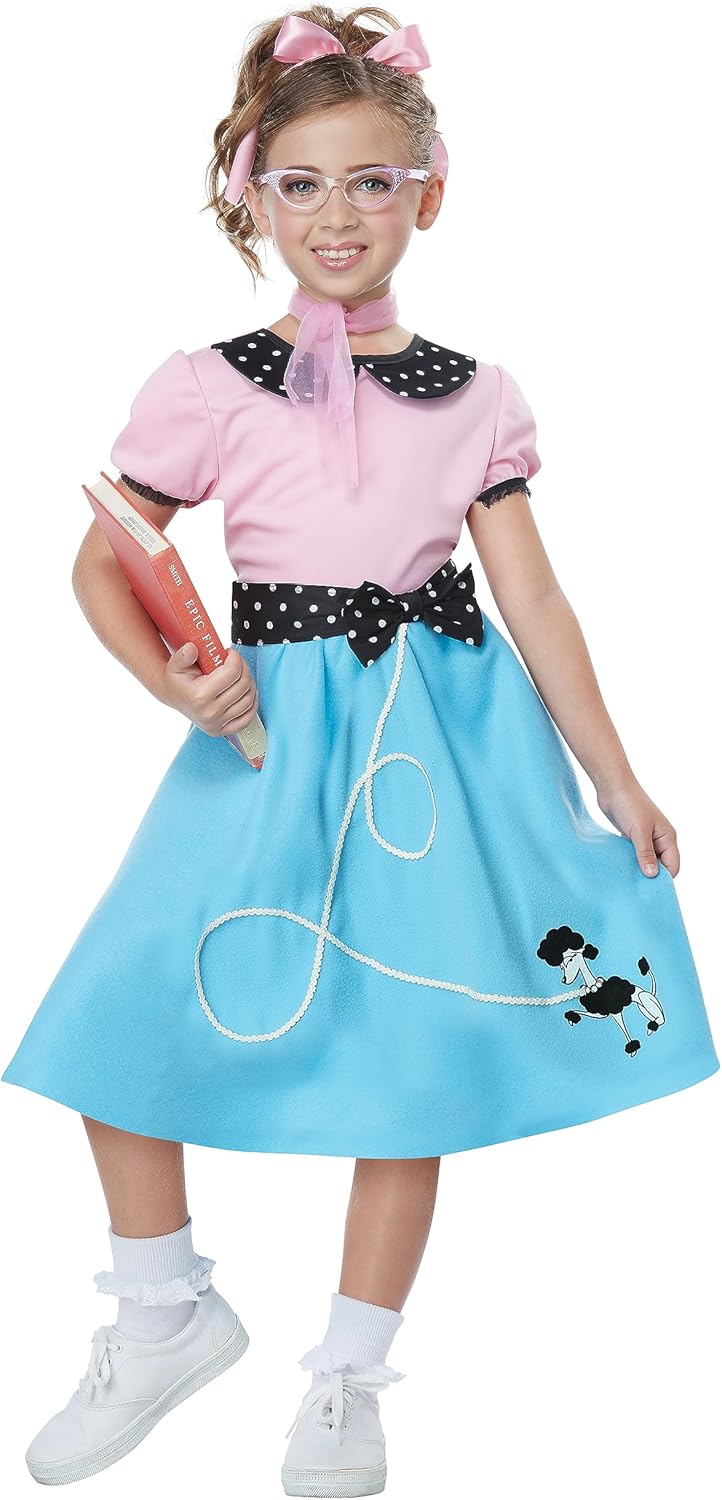 Blue 50s Sock Hop Dress - Girls Costume