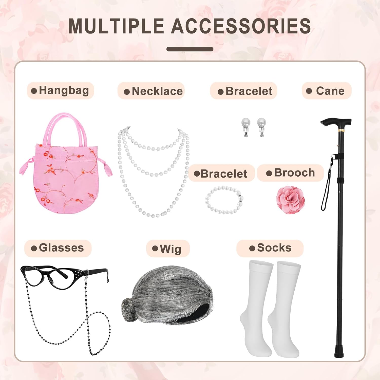 MGparty 100th Day of School Costume for Girls Grandma Starter Kit