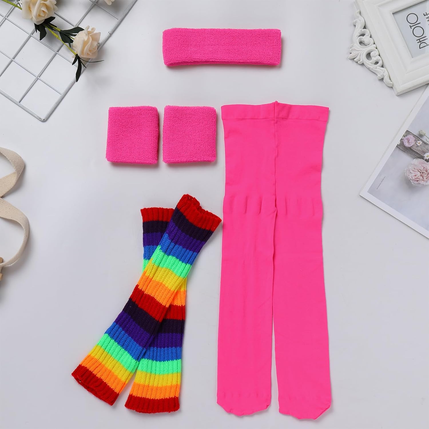 ODASDO 80s Retro Fitness Outfit for Girls Halloween Costume Set