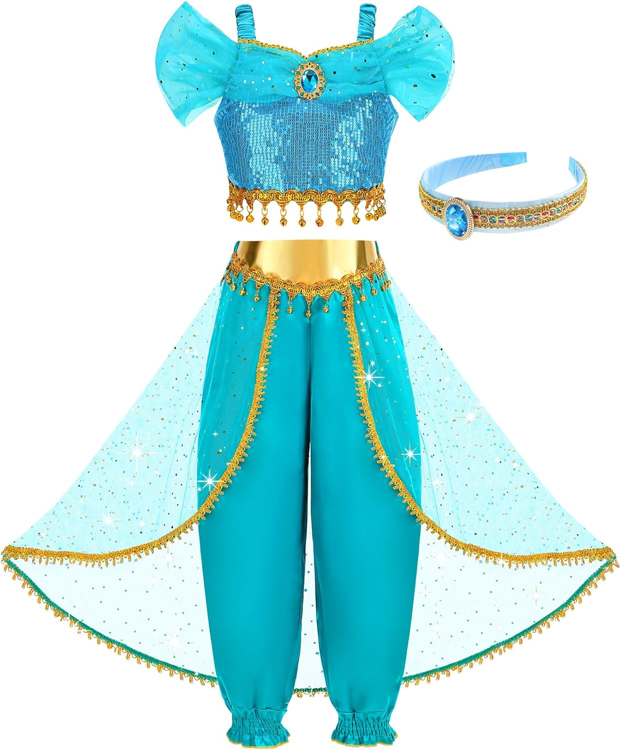 Shining Arabian Princess Costume For Girls Party Time in Brightest Blue