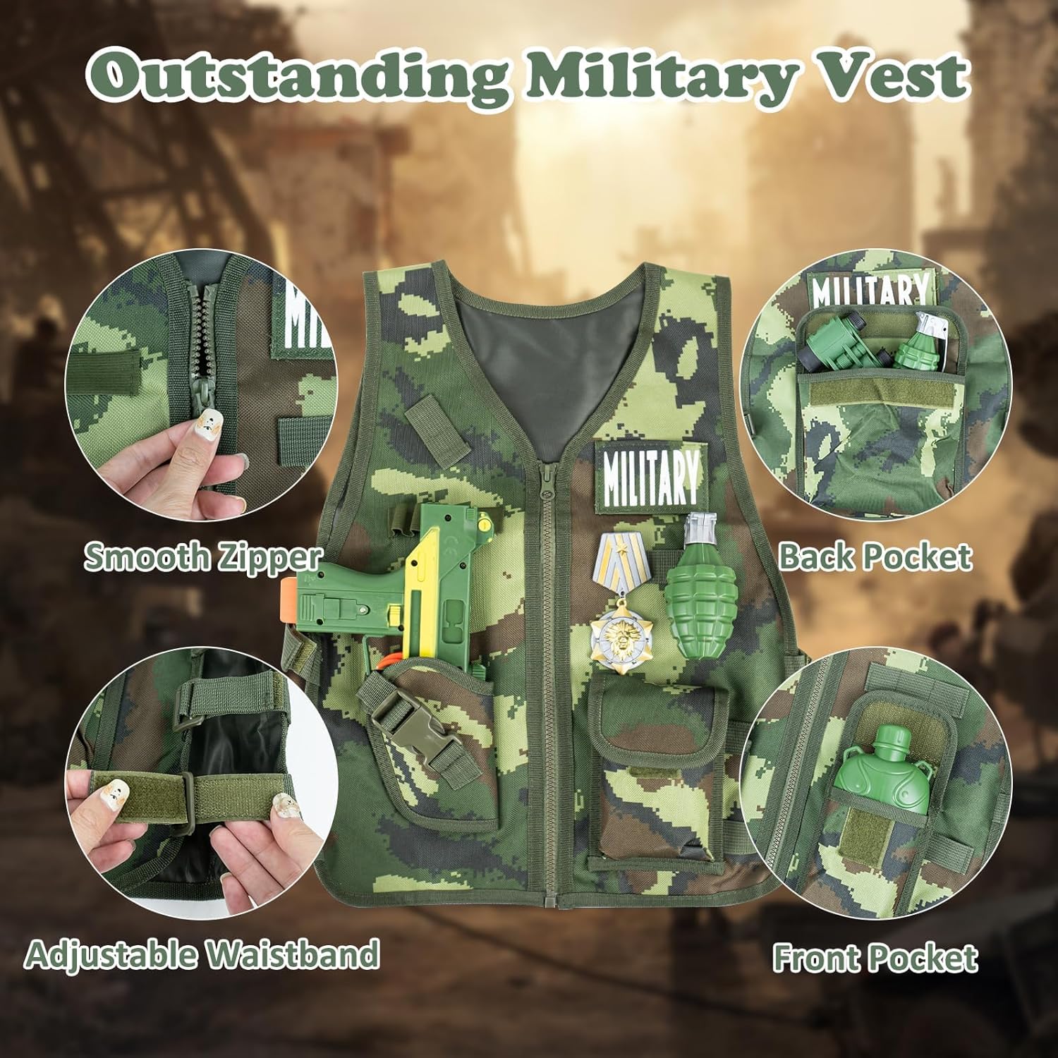 KalaDuck 13-Piece Army Costume for Boys Ages 3-8
