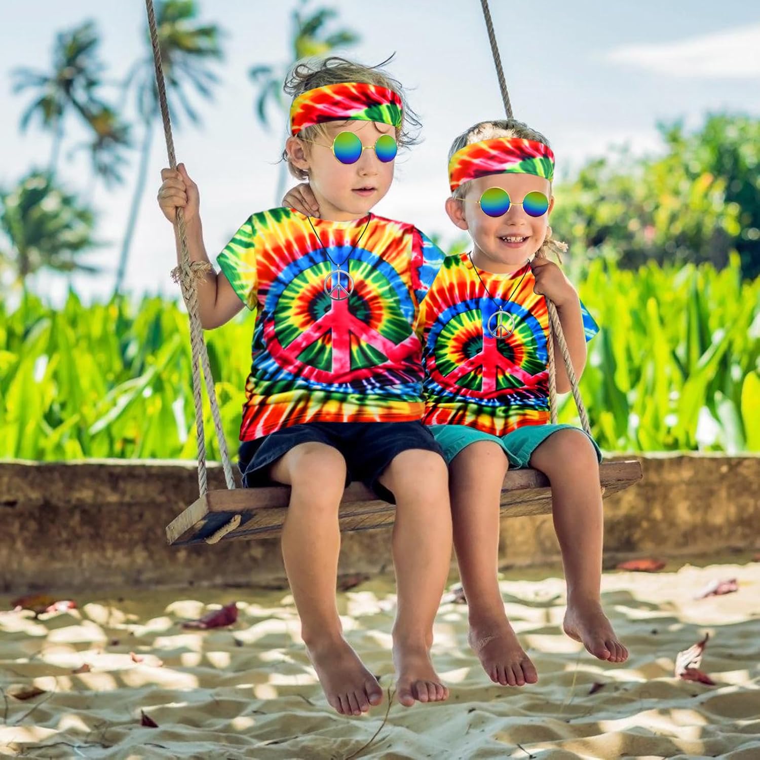 Stylish 4-Piece 60s-70s Hippie Costume Set for Boys