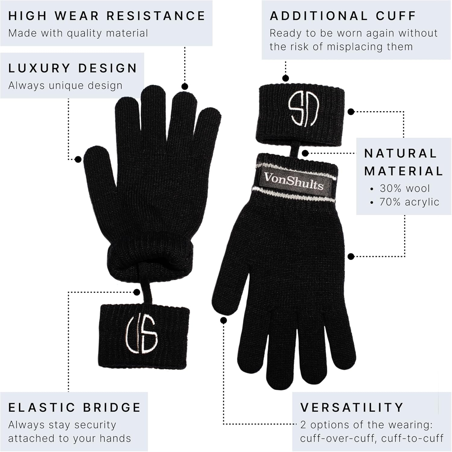VonShults Merino Wool Winter Gloves - Soft Stylish Christmas Gift for Kids