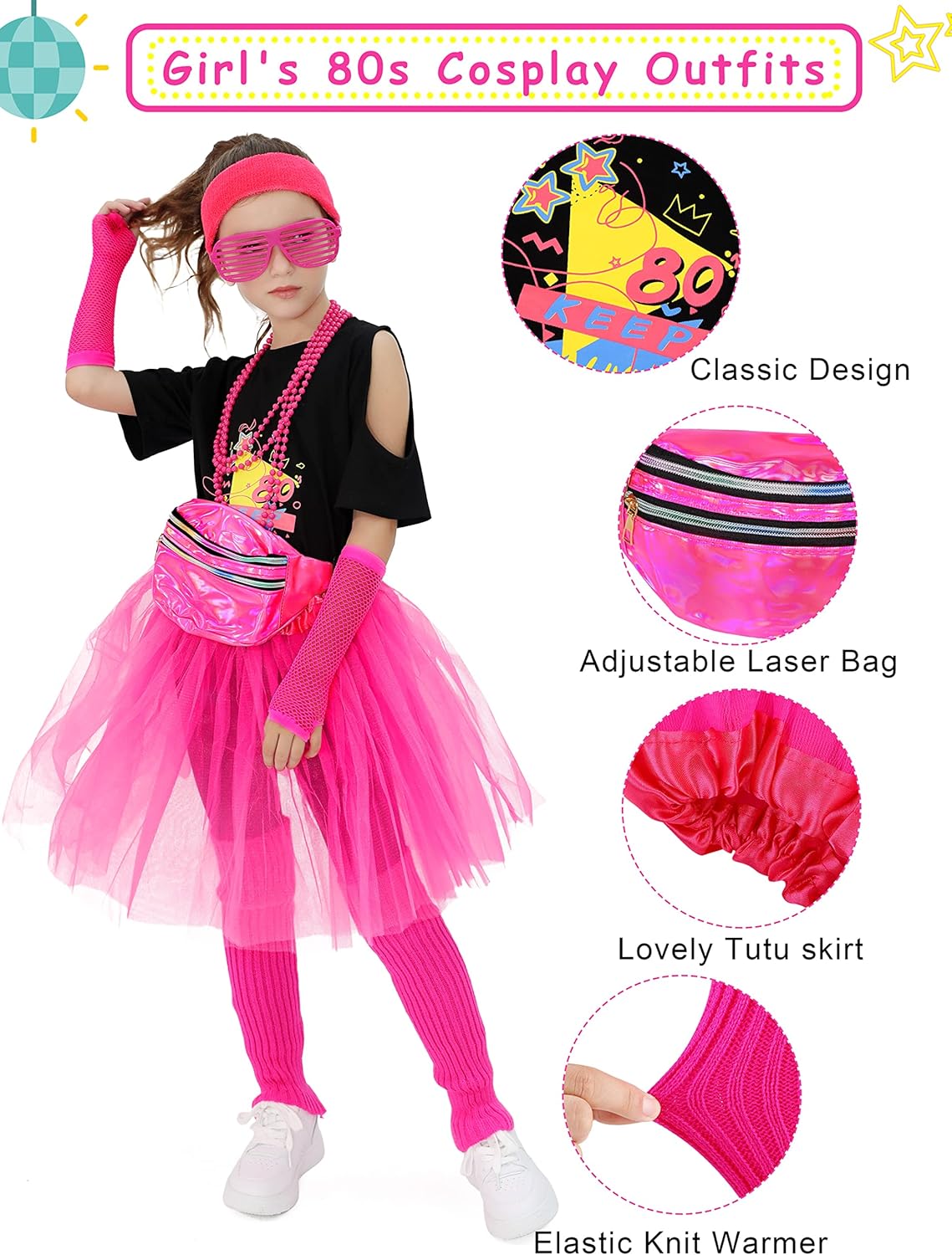 SOMSOC 13-Piece 80s Girl Costume Accessory Set