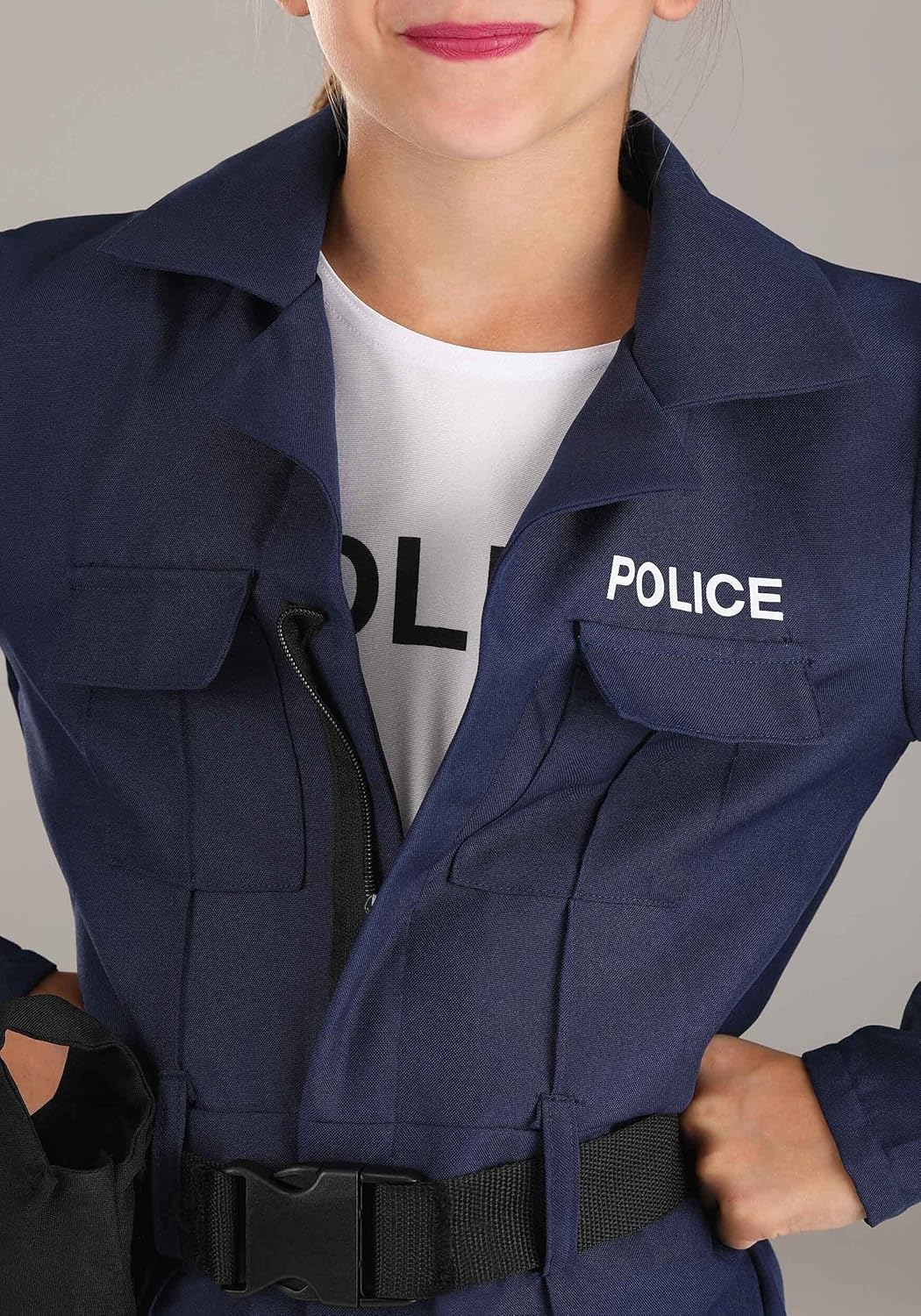 Girls Tactical Cop Jumpsuit Costume with Hat and Belt