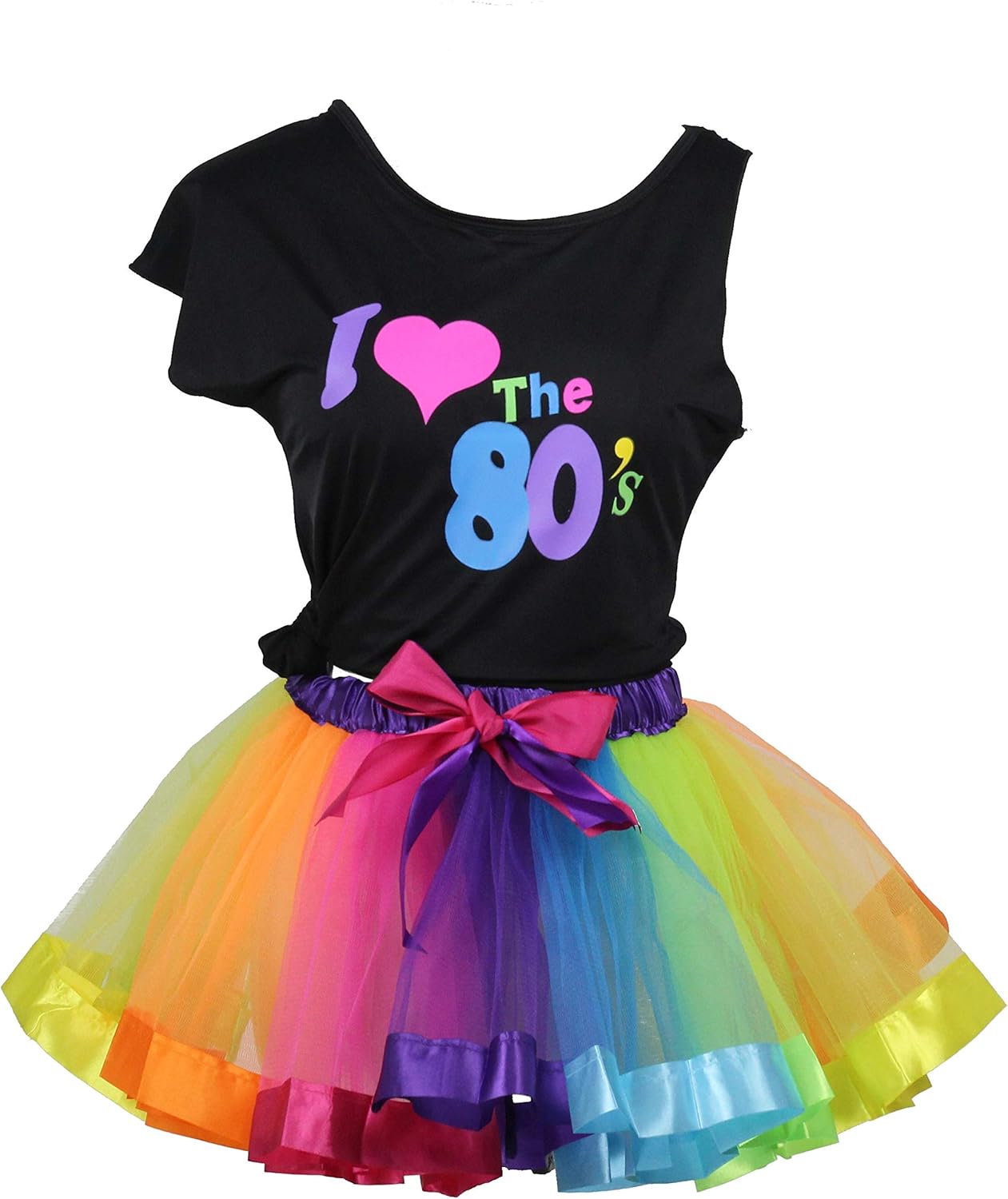 I Love 80s Party Girls Rainbow Tutu Skirt Set for Girls