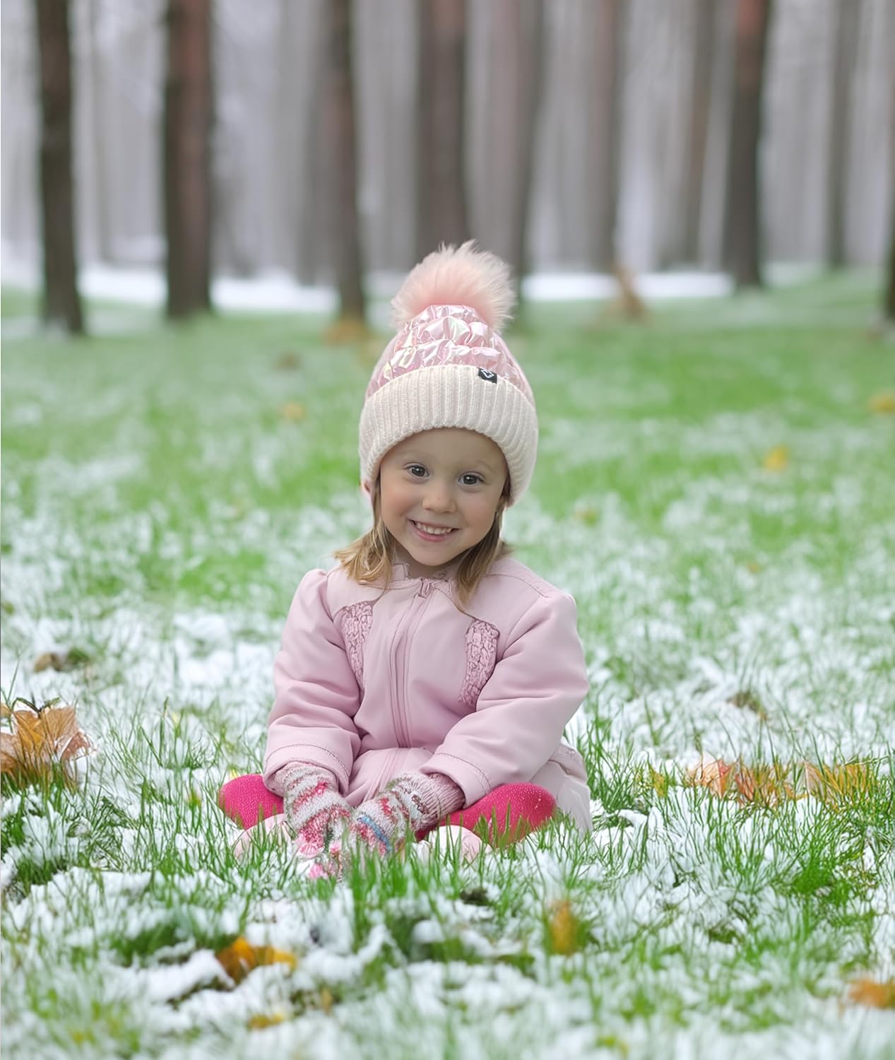 Funky Junque Shiny Puffer Knit Toddler Winter Hat with Pom-Pom