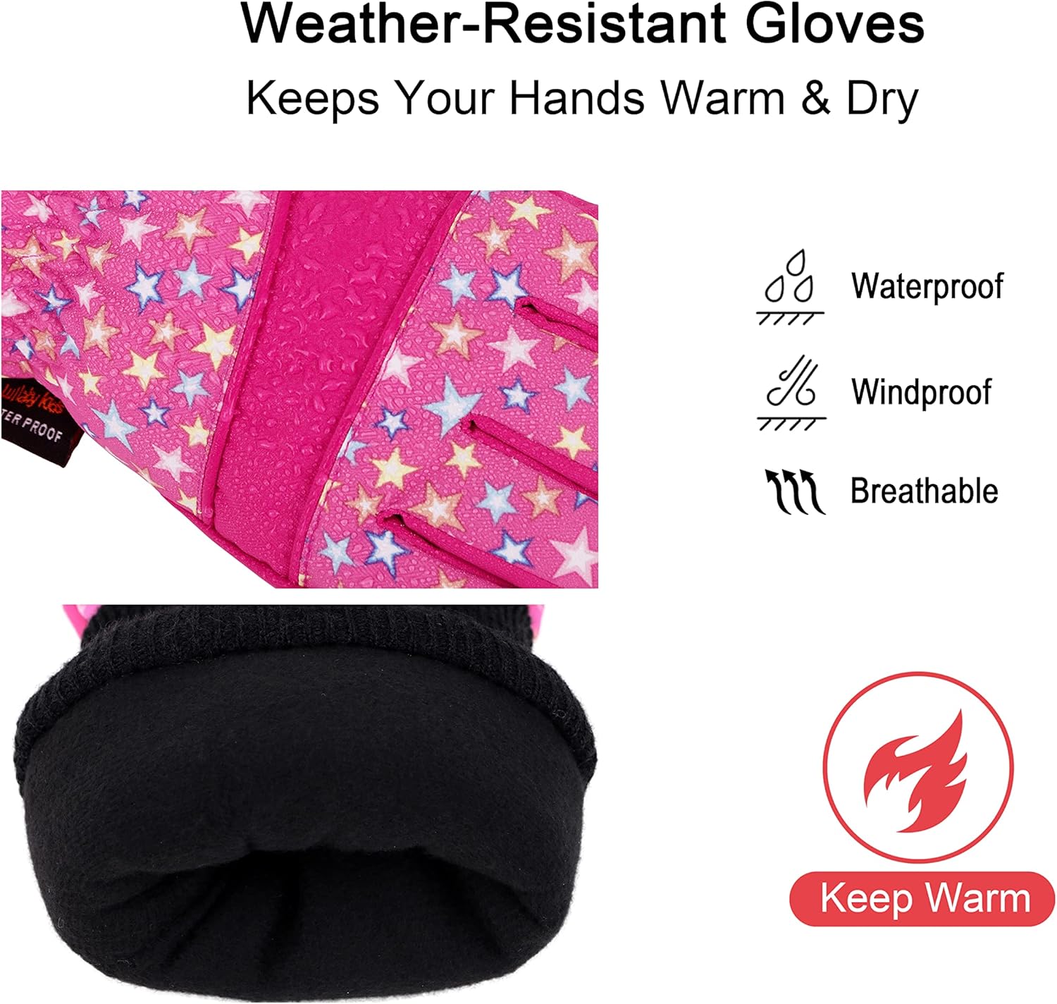 LULLABY KIDS Waterproof Snow Gloves for Kids