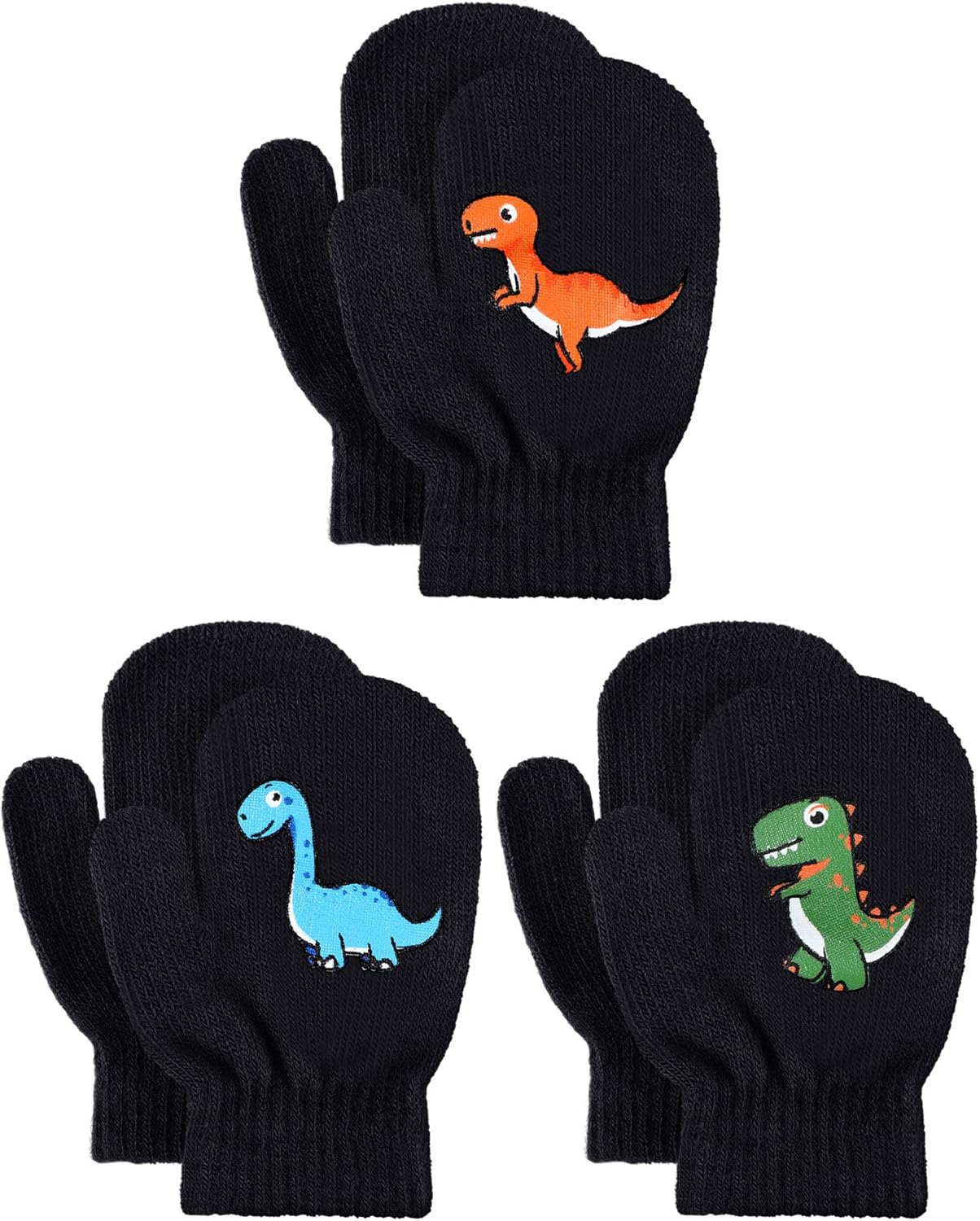 Geyoga 3 Pairs Kids Mittens Winter Dinosaur Full Finger Toddler Gloves