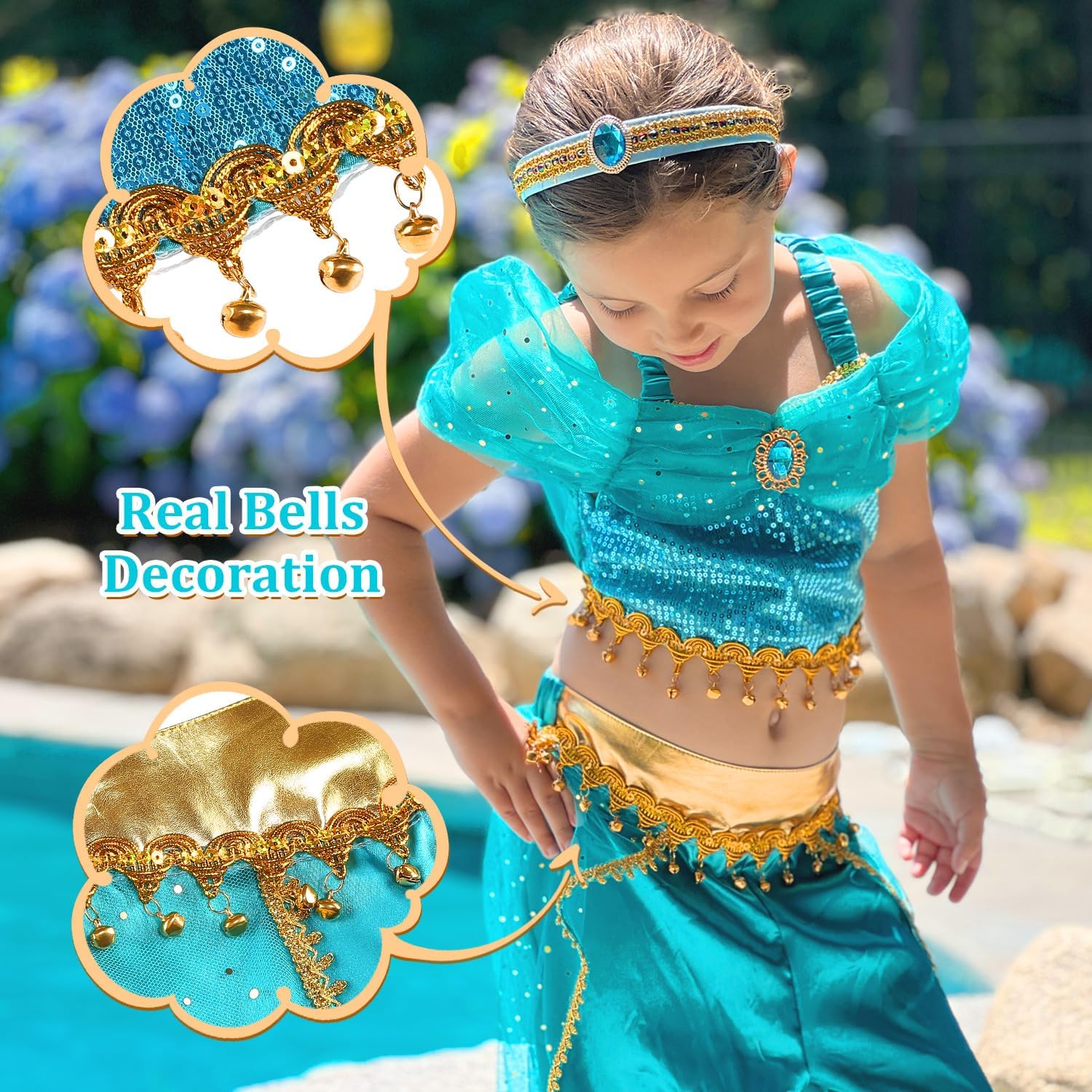 Shining Arabian Princess Costume For Girls Party Time in Brightest Blue