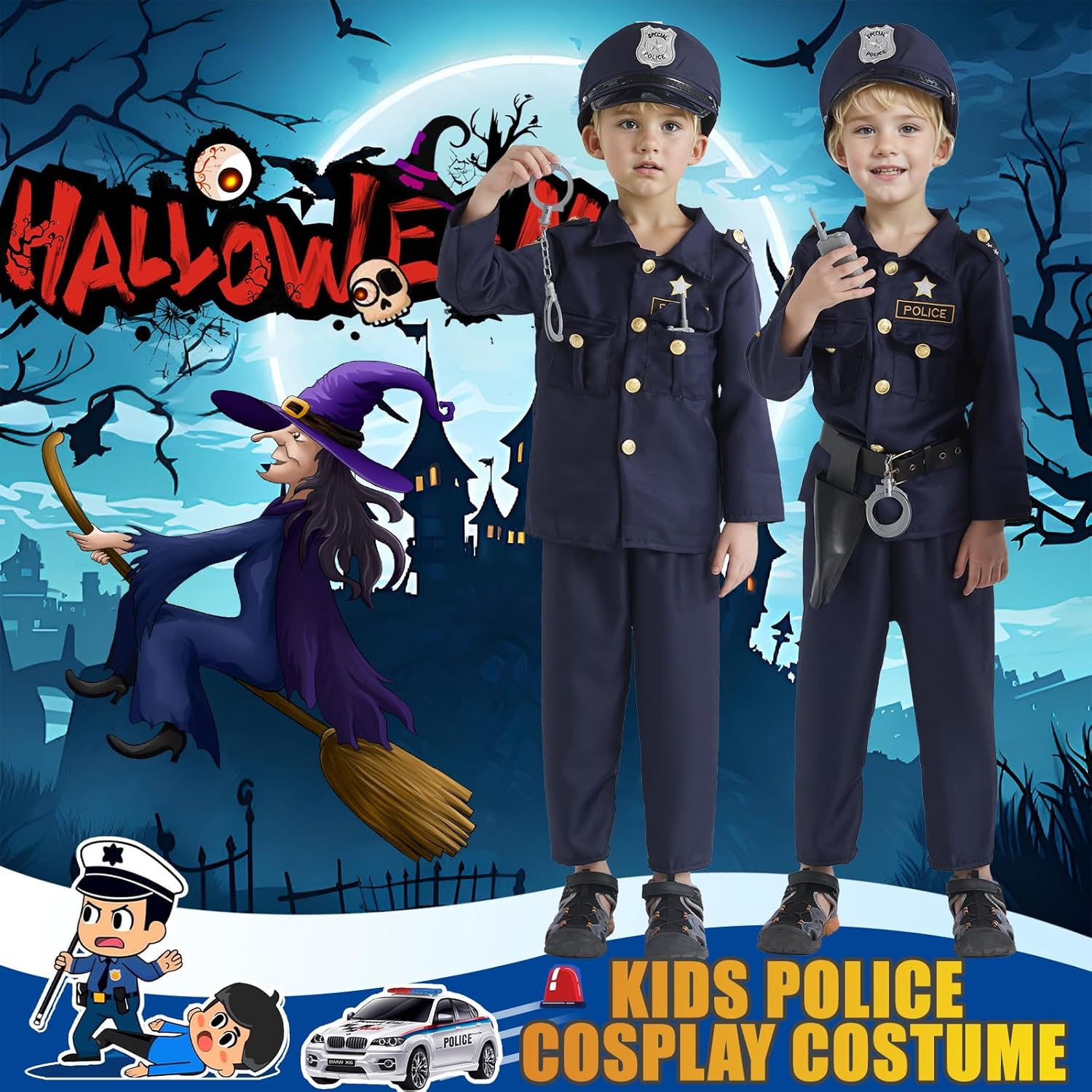 JCJ Police Costume for Kids Halloween Set