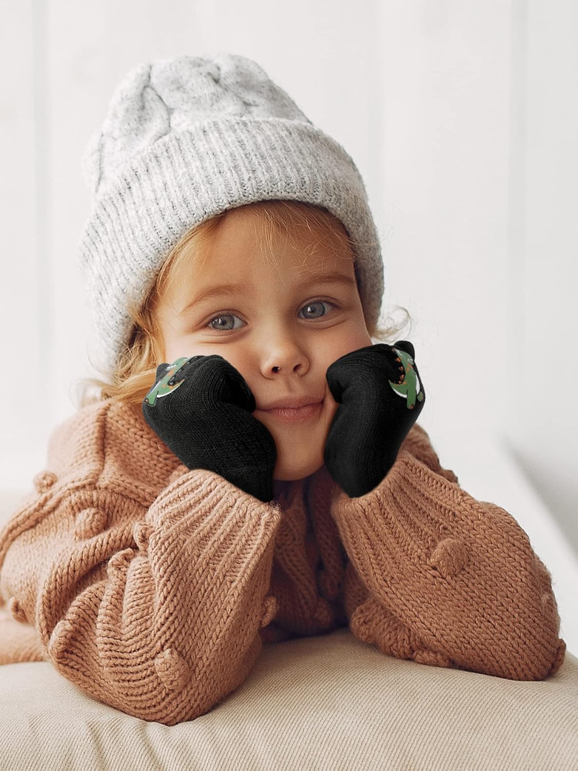 Geyoga 3 Pairs Kids Mittens Winter Dinosaur Full Finger Toddler Gloves