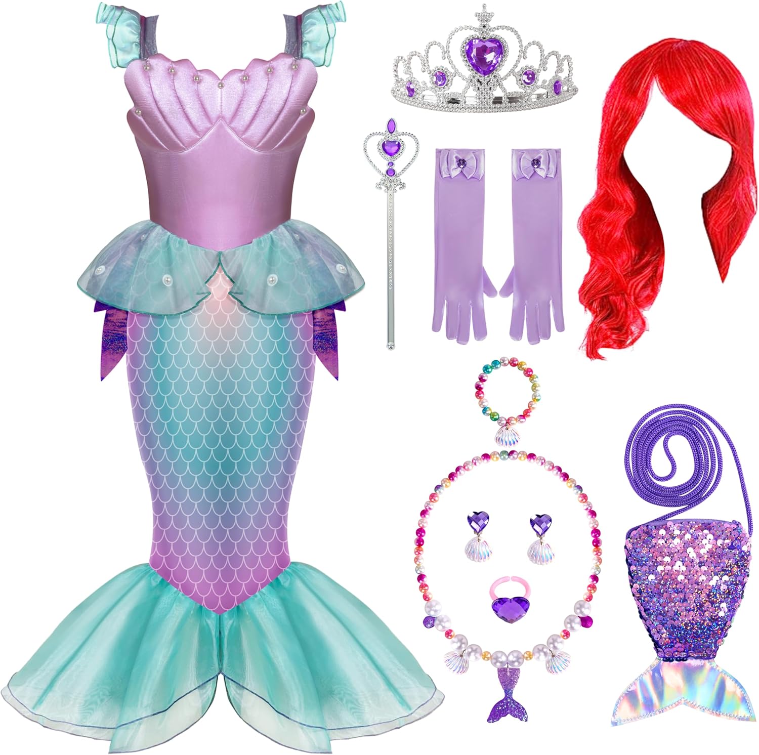 Halloween Mermaid Princess Costume for Girls 4-6