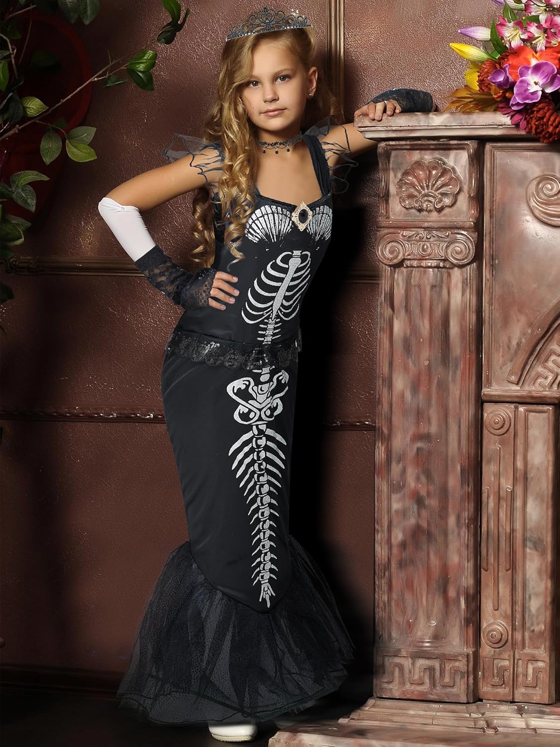 6-Piece Girls Halloween Skeleton Mermaid Costume