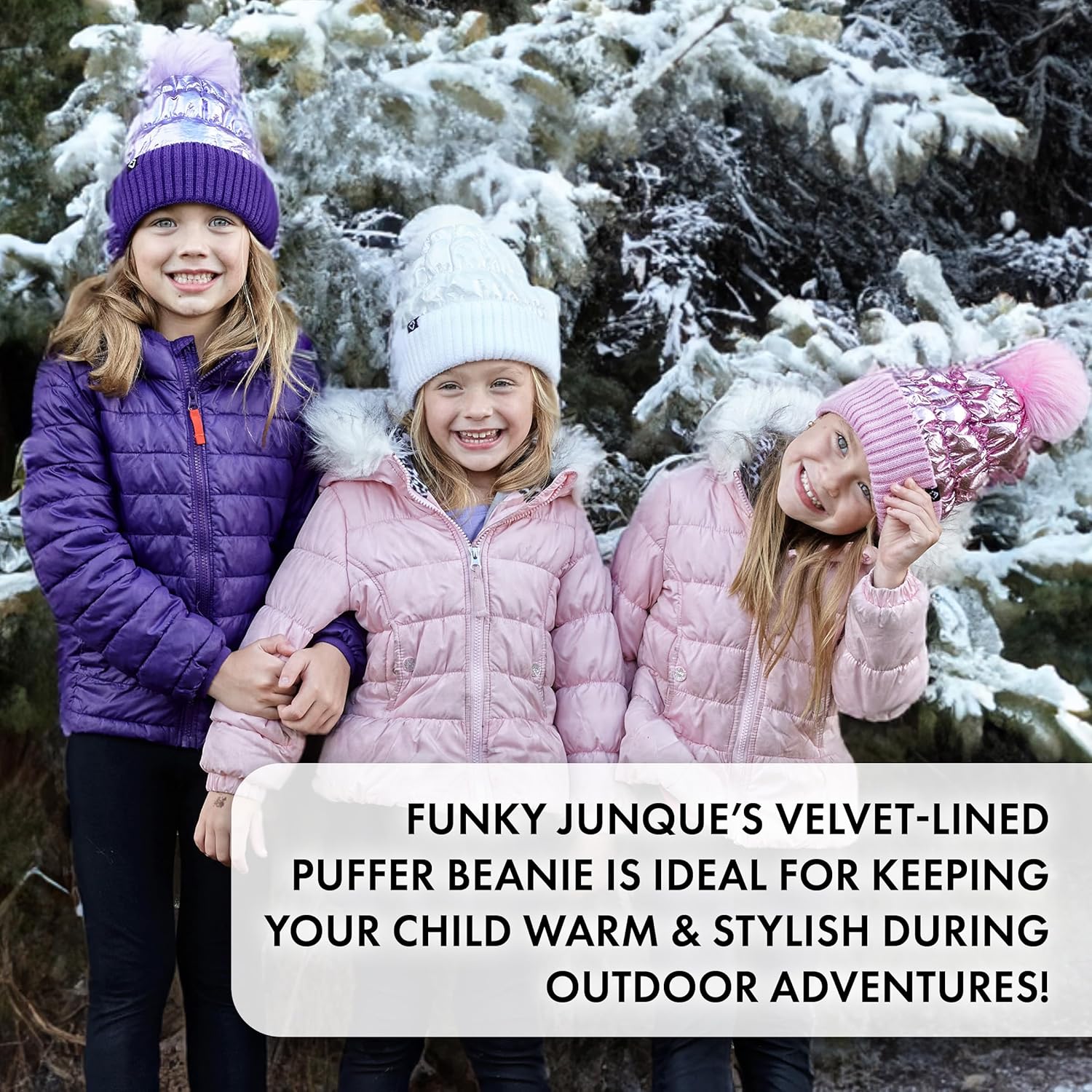 Funky Junque Shiny Puffer Knit Toddler Winter Hat with Pom-Pom