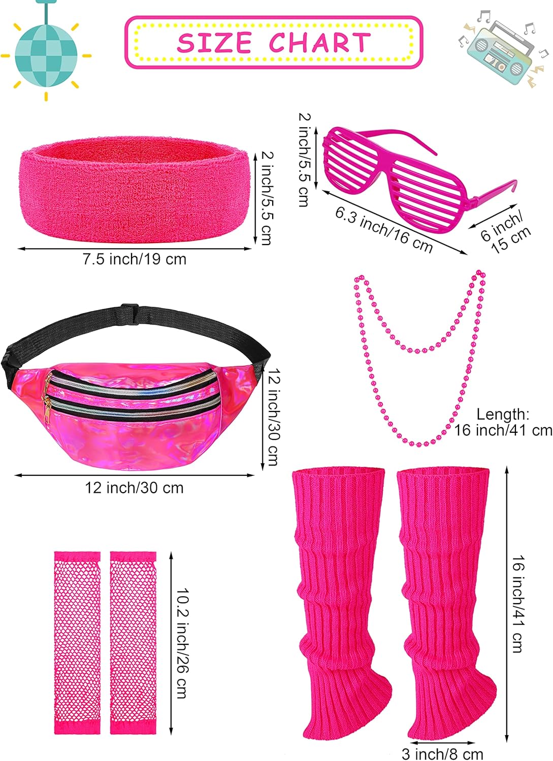 SOMSOC 13-Piece 80s Girl Costume Accessory Set