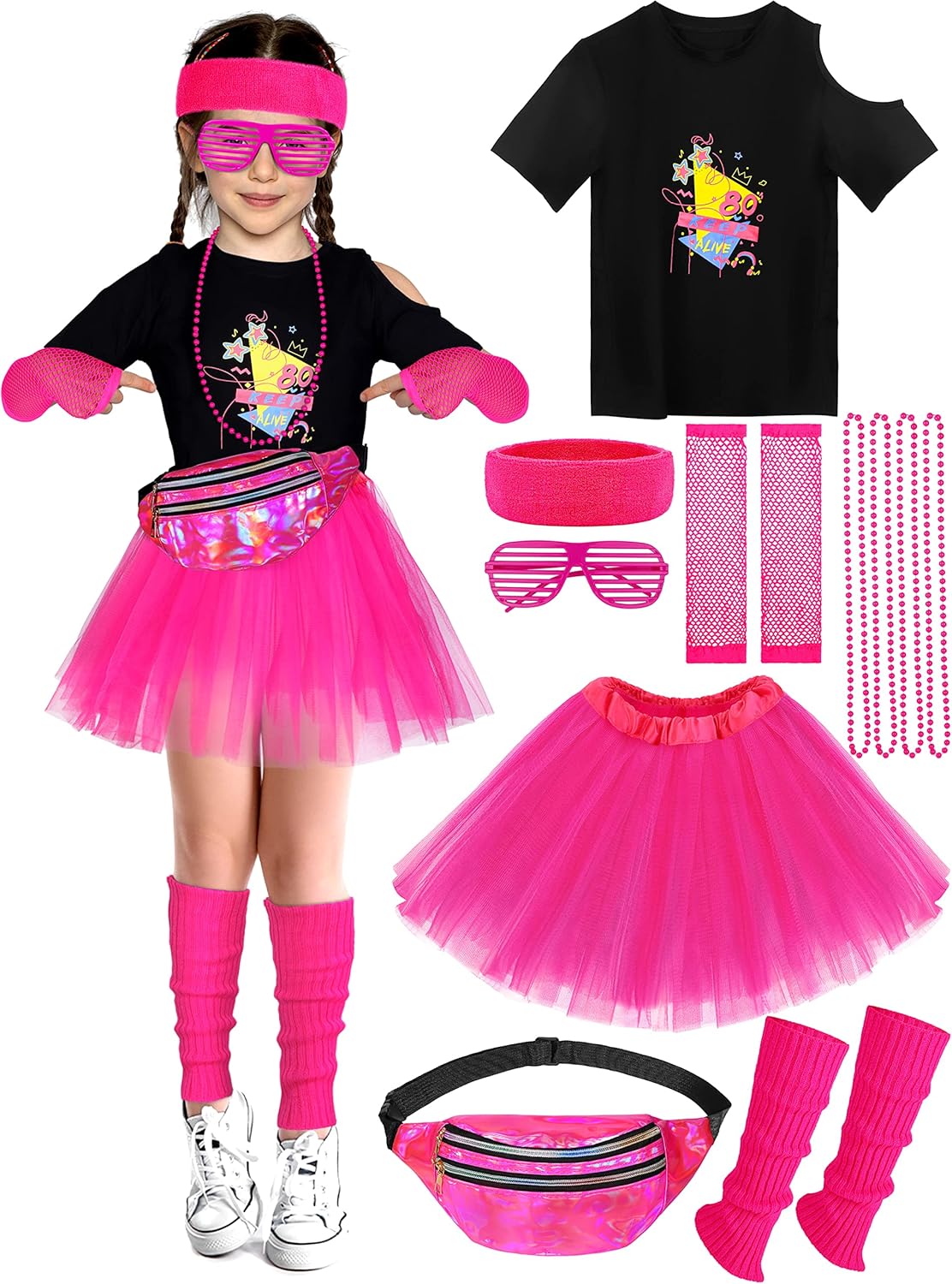 SOMSOC 13-Piece 80s Girl Costume Accessory Set